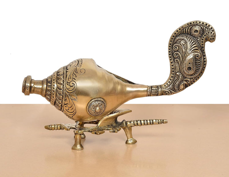 Brass Conch Shankh with Stand (Height: 13 inch)