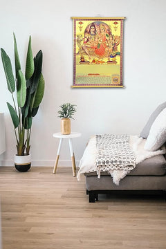 Shiv family wall poster with Mahamirtunjay mantra, framed on wall