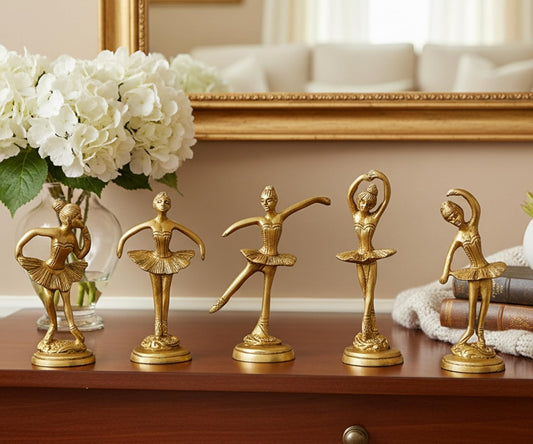 Brass Ballerina Dancing Girl Set in 5 Poses (Height: 4 Inches)