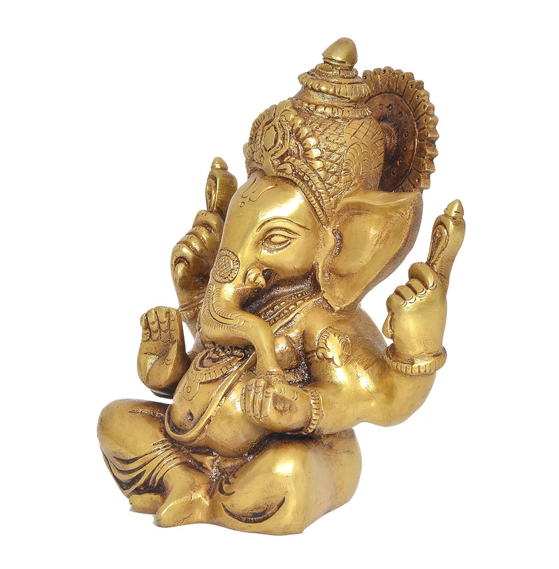 Brass Lord Ganesha Idol Sitting Ganesh Statue Decorative Sculpture for Home Decor Office Mandir Pooja Temple (Height 6 Inch)