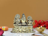 Brass Shiv Parivar idol from the back, seated deities on an engraved base