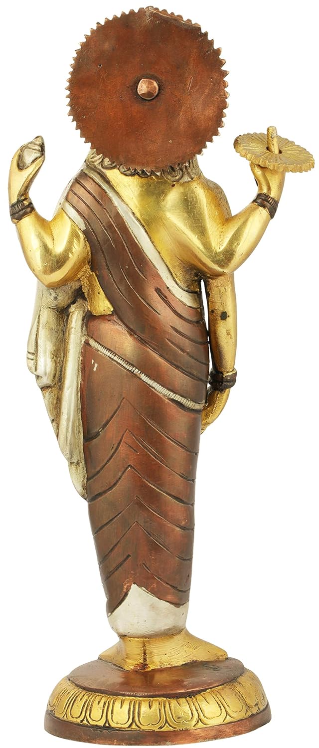 Brass Brown Silver Gold Dhanvantari Statue - The Physician of Gods (Height: 11.3 inch)