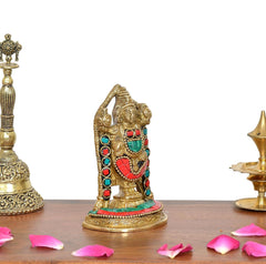 Brass Tirupati Bala Ji idol from front-left, multicolor gemstone detailing