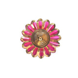 Front view pink-and-gold metal flower diya base with inner burner