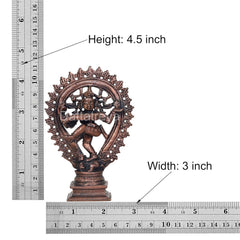 Copper Natraja idol with size chart: 4.5 in height, 3 in width