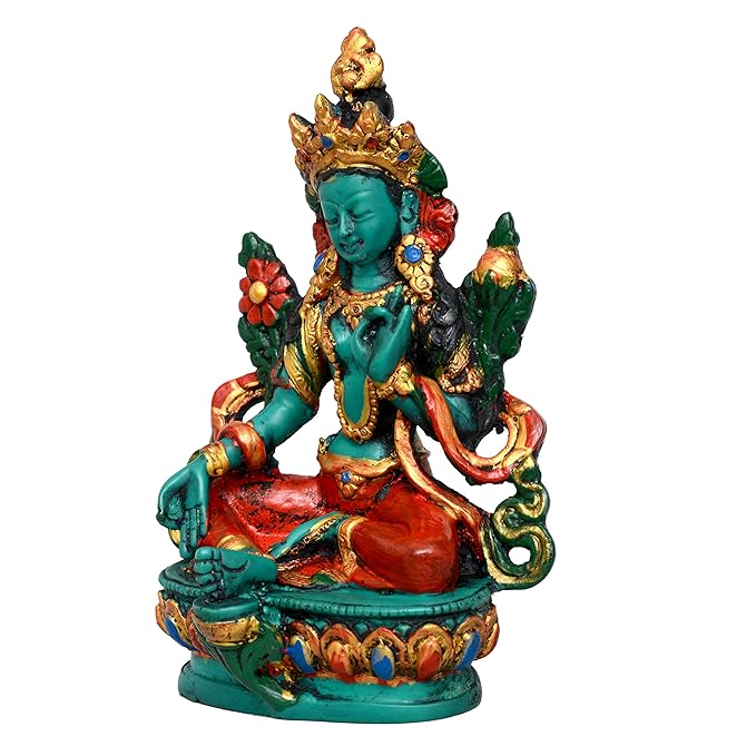 Tibetan Buddhist Green Tara Resin Statue Mother Goddess 5 Tall