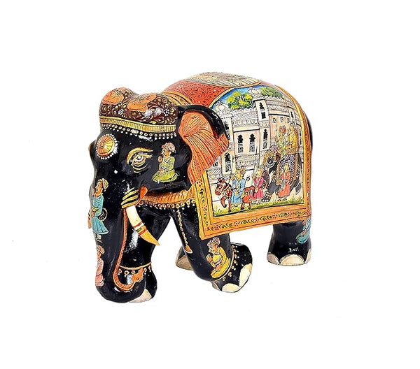 Wooden Elephant Statue for Home Decor Gifting Item | Multicolor | Height : 6.5 inches