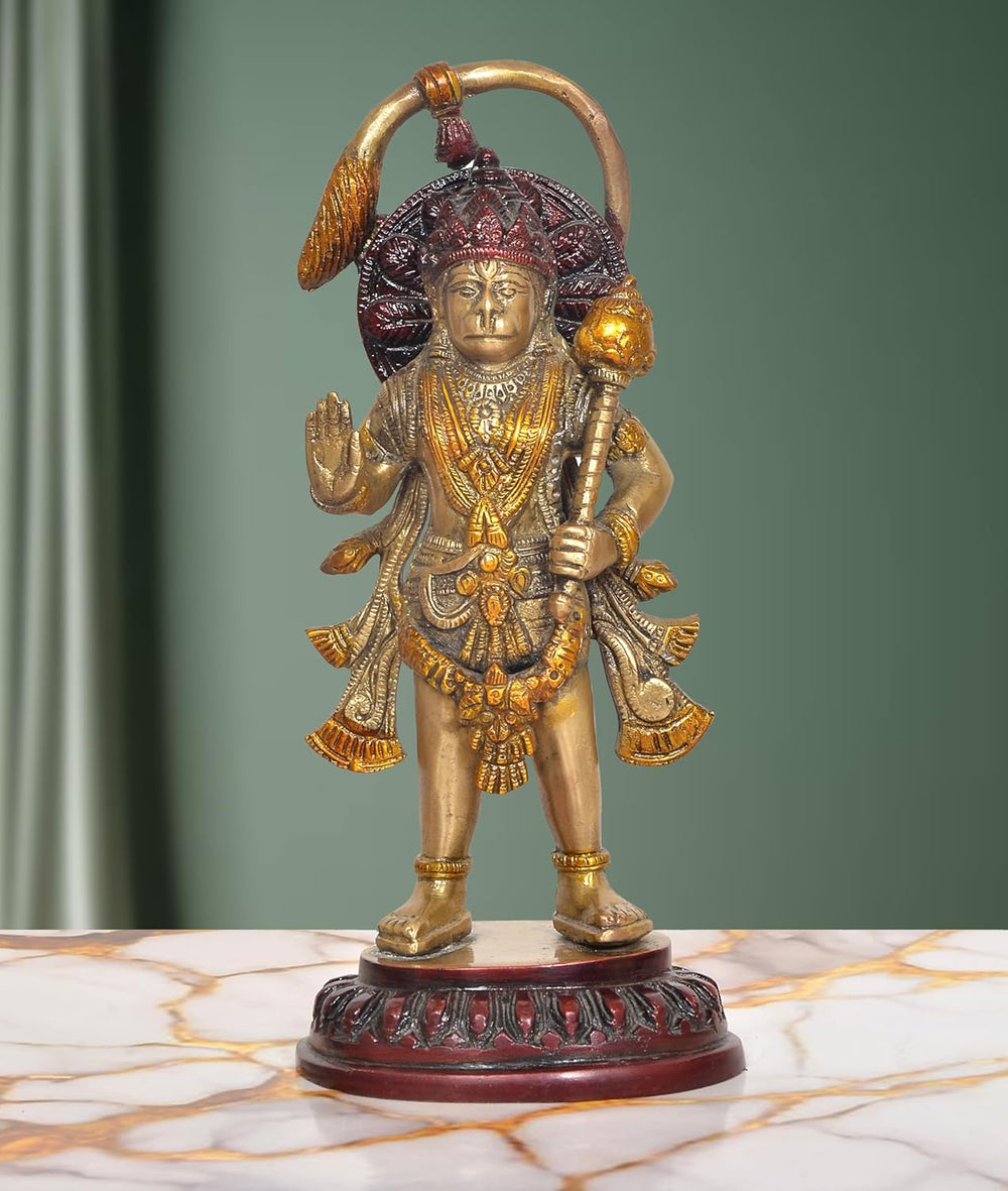 Brass Hanuman Ji Standing Statue (Height: 9 Inch)