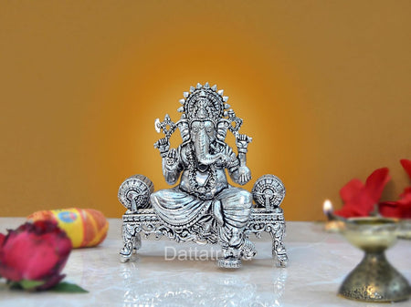 Superfine Brass Lord Ganesha Sitting Ganpati Idol Vinayak Religious Statue for Home Decor Templ Pooja Decorative Showpiece (Height 4 Inch)