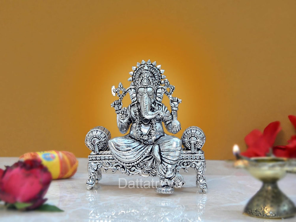 Superfine Brass Lord Ganesha Sitting Ganpati Idol Vinayak Religious Statue for Home Decor Templ Pooja Decorative Showpiece (Height 4 Inch)