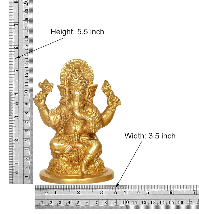 God Ganesha Lakshmi Idol Brass Statue Sitting On Lotus| Lakshmi Ganesh Murti (Height 4 Inch)