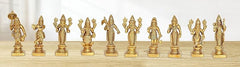 Brass Dashavatara Vishnu statue set of 10, 3-inch mini figures arranged in a row