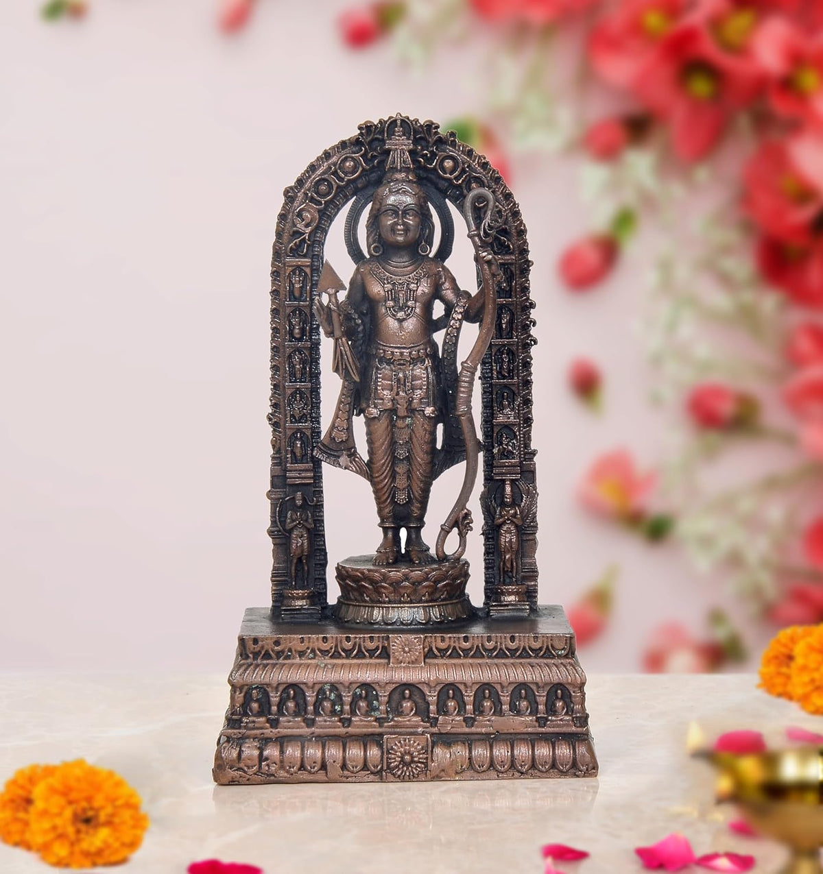 Copper Ram Lalla Ayodhya Statue, 7 inch—standing figure under ornate arch