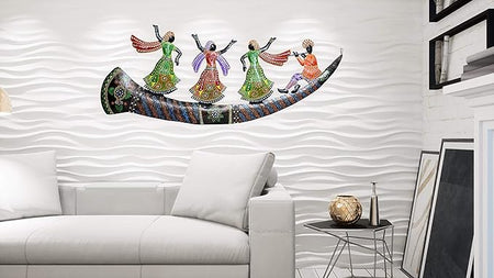 Iron Wall hanging showing Marwari Dance on Trumpet (Height: 21 Inches)