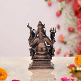 Copper Shiv Parivar showpiece statue, back/side view with multiple hand-held emblems