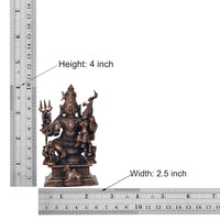 Copper Shiv Parivar showpiece, 4 in height, 2.5 in width, shown with ruler