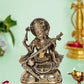 Brass Maa Saraswati Devi murti Idol Statue Goddess of Knowledge and Arts, Height: 7.6 inch