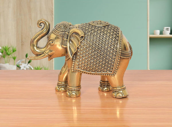 Superfine Brass Elephant Figurine (Height 4 Inch) Mandir Setting