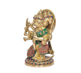 Brass Panchmukhi Hanuman idol, side view showing jeweled ornaments and patterned waist cloth