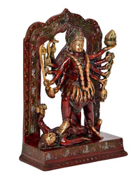 Mahakali Kali Mata idol statue with Shivji, angled view, red and gold finish