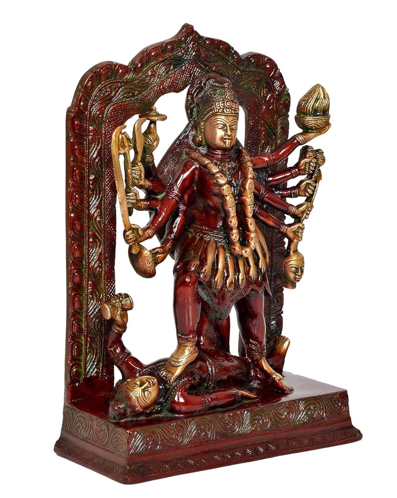 Brass Goddess Mahakali Kali MATA Idol Statues with Shivji, Home Decor Pooja Mandir (Height: 9.5 inch)