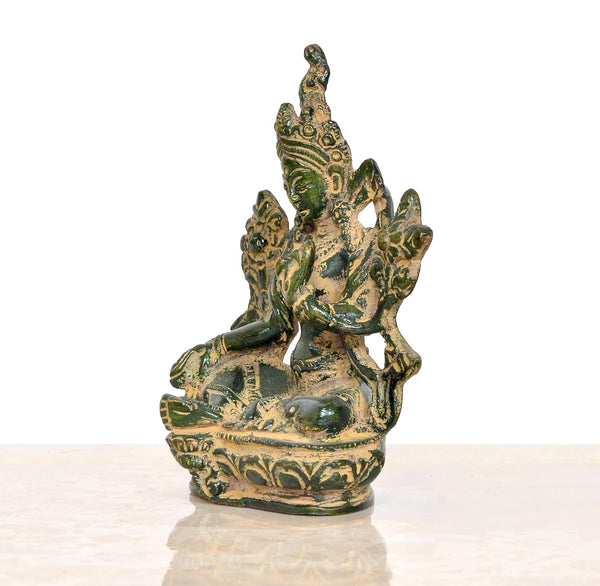 Brass Tara Devi Statue - for Worship, Meditation Spaces, for Home Decor Office, or as a Thoughtful Spiritual Gift. (Height 4 Inch) Study Setting