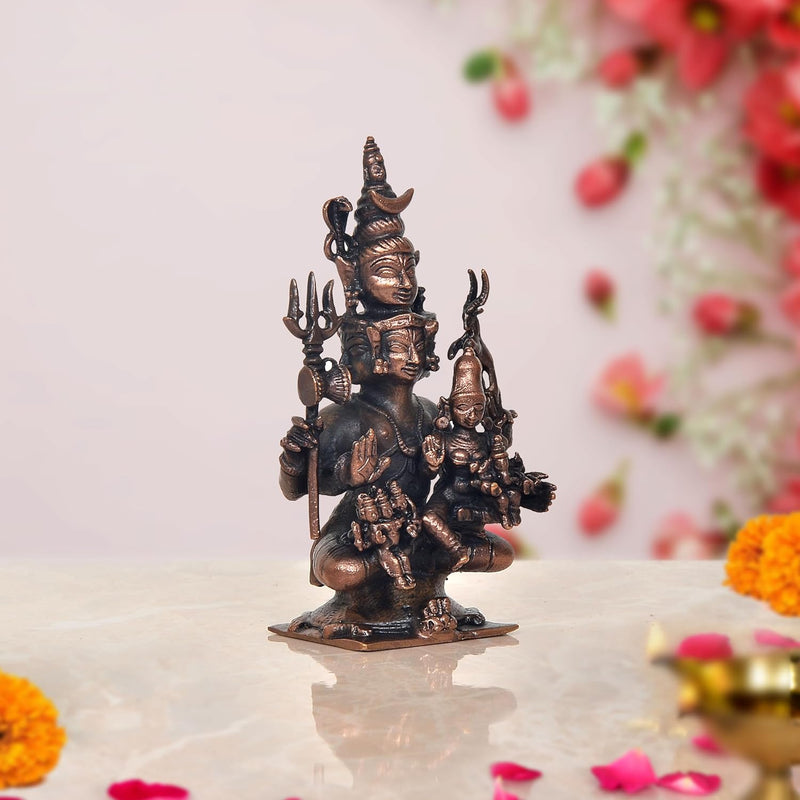 Copper Panchmukhi Shiv Parivar Shiva Family Idol Family for Home Decor Mandir Pooja Showpiece (Height 4 Inch)