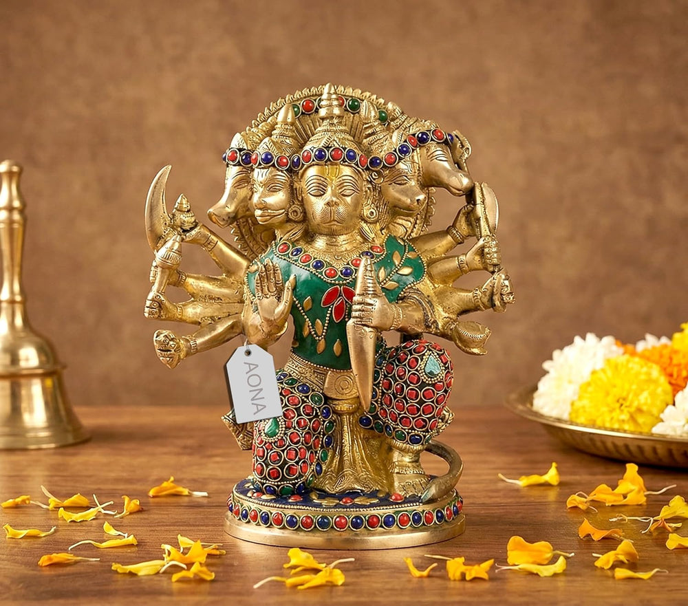 Brass Panchmukhi Hanuman Idol (Height :9 Inches)