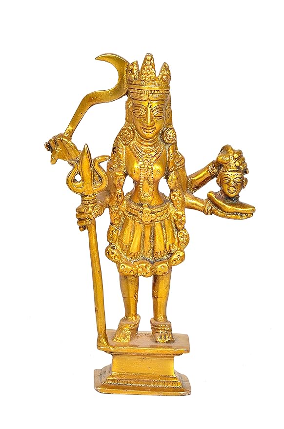 Goddess Kali Maa Golden Brass Statue (Height: 7.7 Inches) Mandir Setting