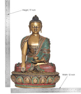 Brass meditating Buddha statue size: height 17 in, width 12 in; dhyan mudra pose