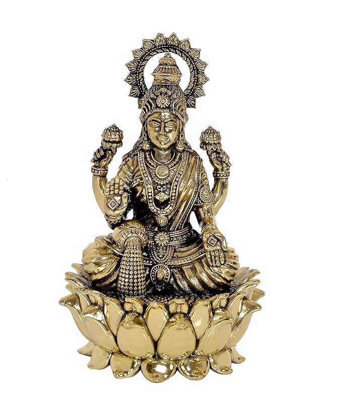 Fine Brass Lakshmi Laxmi Statue Idol Murti for Home Temple Office Mandir, (Height: 6 Inch)