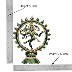 Size chart for 9-inch height brass Lord Shiva dancing figurine; width 7.5 inch