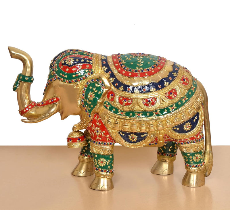 Brass Elephant Figurine (Height: 10 Inch)