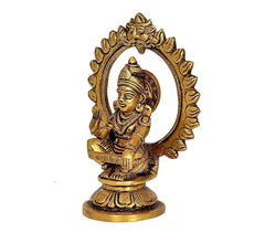 Brass Lord Ayyappan idol from side, detailed crown and shoulder ornaments