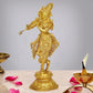 Brass Lord Krishna Idol Figurine Sculpture Playing Flute Statue Decorative Showpiece, (Height 9.5 Inch)