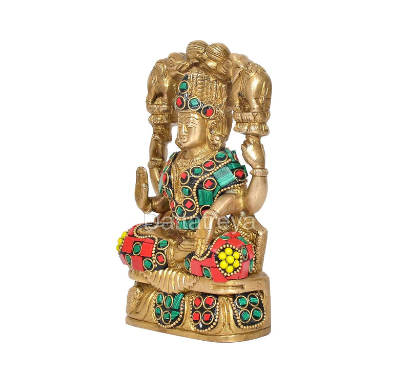 Brass Gaja Lakshmi with Elephants Idol Table Top and Wall Hanging (Height: 6 Inch)