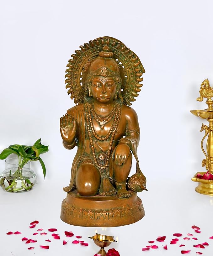 Brass Hanuman JI Sitting Statue Idol Sculpture Statue Home Decor (Height: 19 Inch)