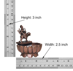 Size of copper Durga Maa urli bowl: height 3 inch, width 2.5 inch (shown)