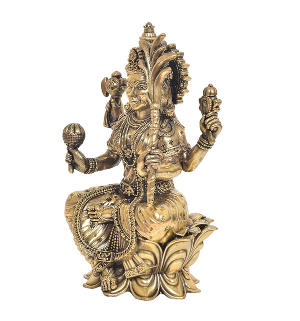 Superfine Brass Goddess Rajarajeshwari Statue Seated on Lotus – Tripura Sundari, Lalita Devi Murti, Traditional Hindu Sculpture for Home Temple & Mandir Décor (Height: 8 Inches) Study Setting