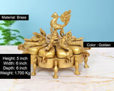 Brass kumkum box: golden; 5 in height; 9 compartments