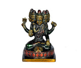 Panch Mukhi Shiva brass idol, front view of five faces and raised arms