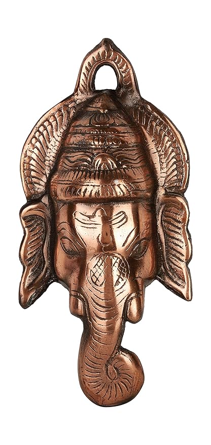 Lord Ganesha Face Mask Decorative Showpiece Wall Hanging - (Metal, Height 2.5")