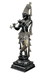 Krishna Murti Messing-Idol, Seitenansicht, schwarz und gold, Flöte nach vorn