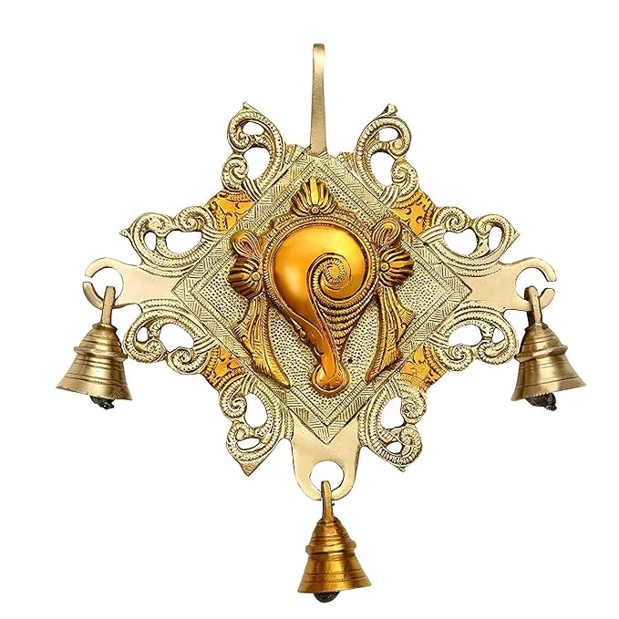 Brass Tirupati bala Ji wall hanging with bells, 9-inch, decorative deity centerpiece