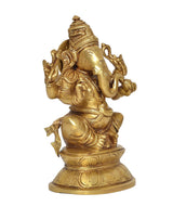 Ganesha statue rear three-quarter view, brass finish, detailed pedestal base