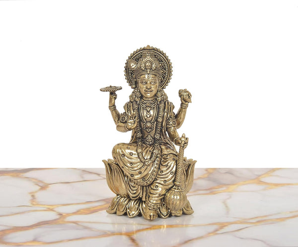 Superfine Brass Lord Vishnu Seated on Lotus Idol (Height:5 Inch) Entryway Setting