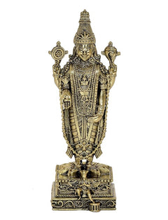 Tirupati Balaji brass idol statue, detailed face and crown, standing figure on base