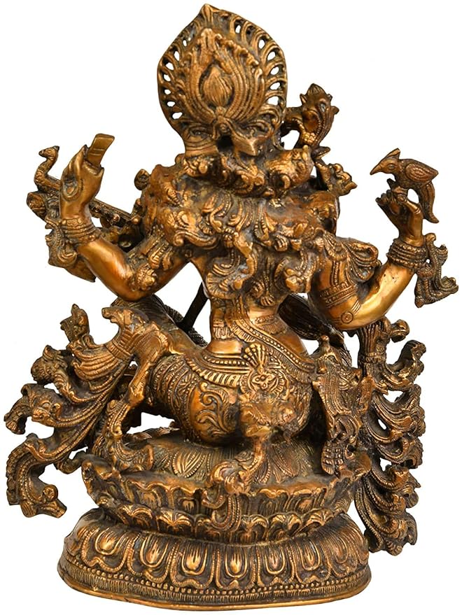 Brass Four Armed Saraswati Playing Veena, Height: 15.7 Inch