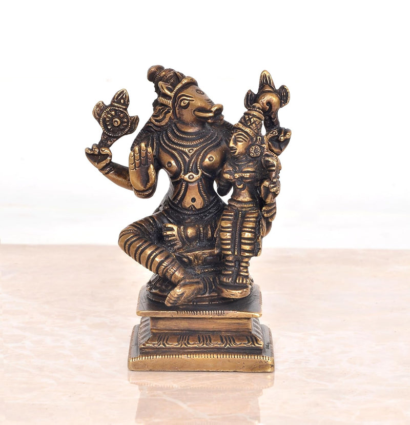 Brass Varaga Lakshmi Varaha Carrying Bhudevi Statue |Avatar of Bhagawan Vishnu| for Home, Mandir Pooja Decor Idol (Height: 4 Inch)