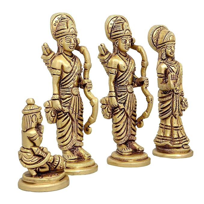 Rama Family Idol Ram Darbar Ram, Sita, Laxman, Hanuman Golden Statue Brass (Height: 4.5 Inches) Craft Detail
